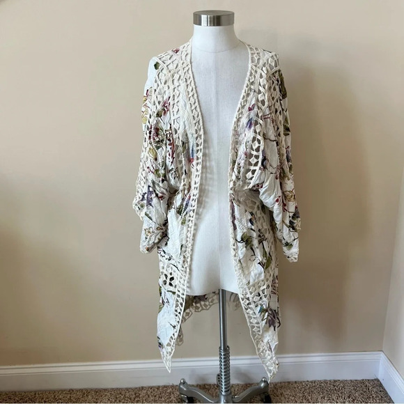 Nicole Miller floral embroidered woven open front kimono top 601 - Picture 2 of 10